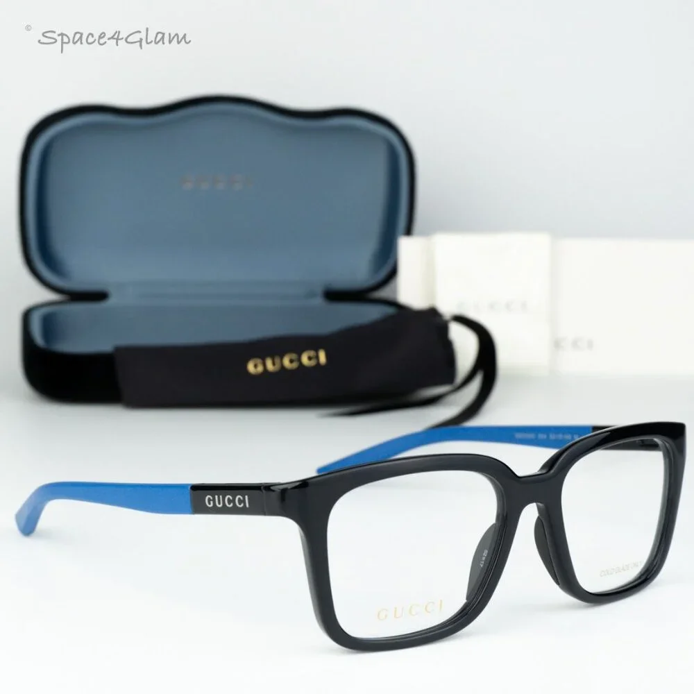 BRAND NEW Gucci GG1738O 004 Black Blue Demo Unisex Square Eyeglasses GG 1738O